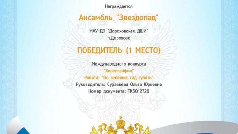 «Звездопад» отмечен дипломами победителя Международных конкурсов