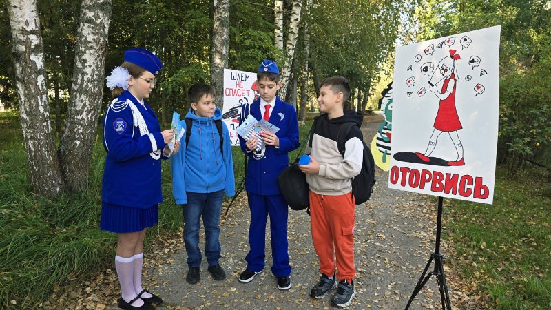 Дорогу к школе в Сытьково украсили плакаты по безопасности дорожного движения