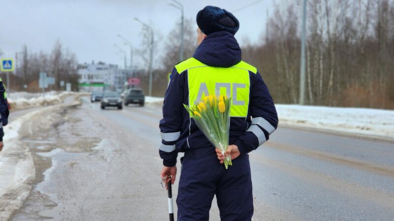 Сотрудники ГИБДД поздравили женщин-водителей Рузы с наступающим 8 Марта
